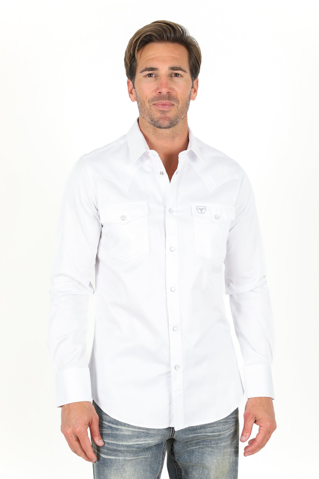 Platini WSL9300 men's Winslow Western Shirt in white, front view